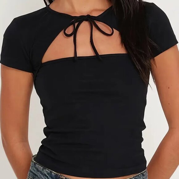 Cutout Lace Up Top - Picture 1 of 3